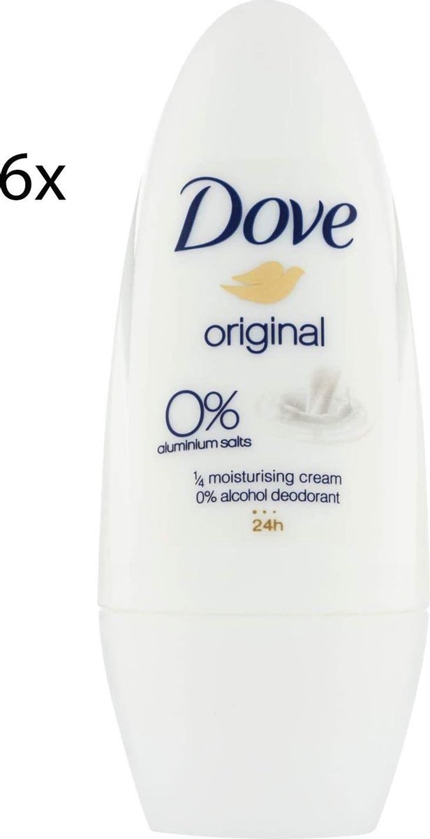 Dove Roll-on Original zonder aluminium en alcohol | 24 uur bescherming met 1/4 verzorgende crème | 6 x 50 ml voordeelverpakking